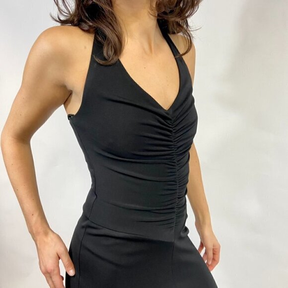 Nicole Miller New York Black Ruched V-Neck Long Dress Gown, 2 - Picture 3 of 11